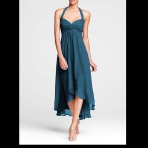 Peacock color David’s Bridal Halter Dress